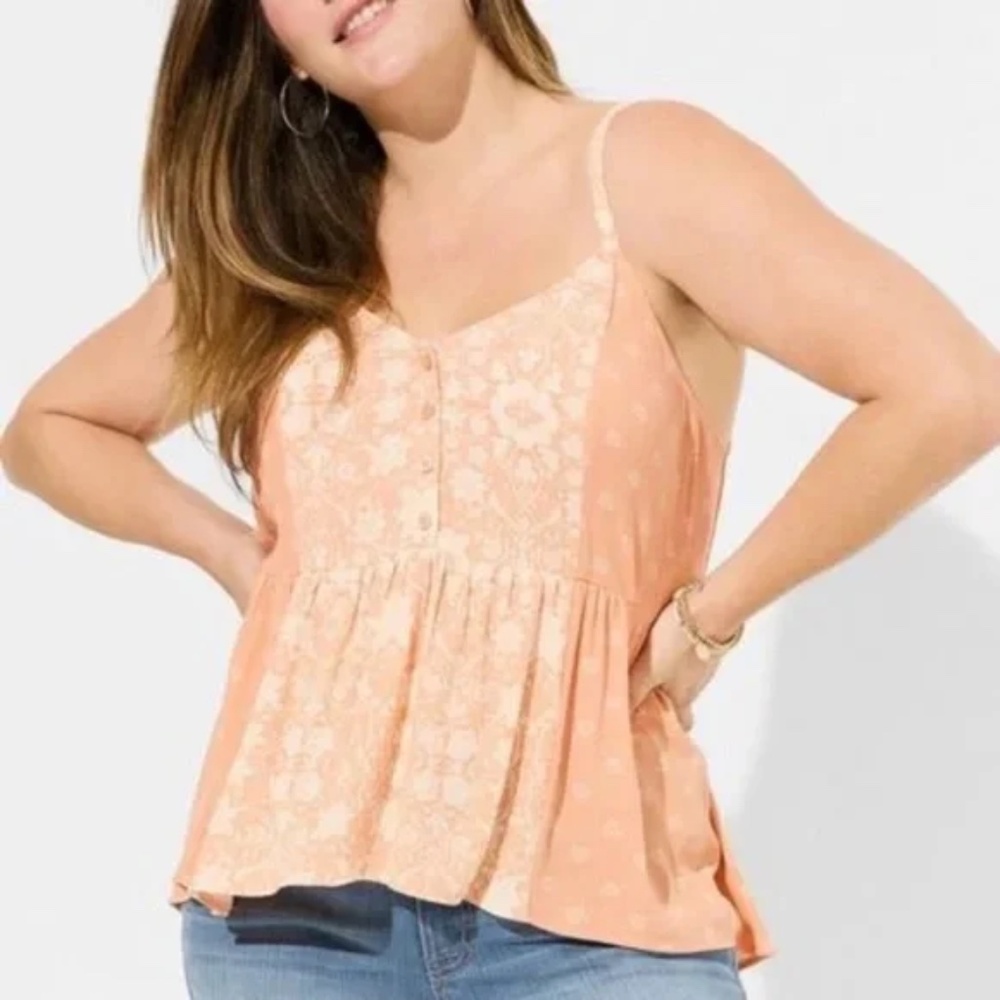 torrid Peach Floral Babydoll Style Tank - Picture 5 of 5